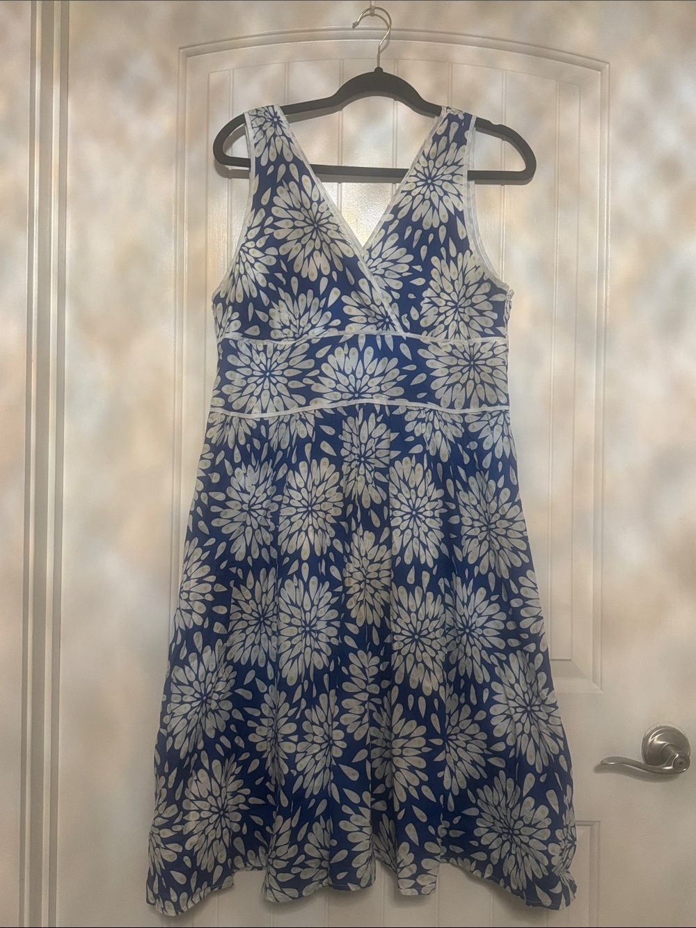 George Blue and White Floral V-Neck Midi Dress